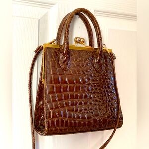 Tiannl Brown Crocodile-Embossed Shoulder Bag